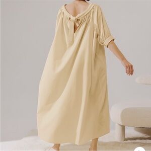 NAP Cream Tie Back Short Puff Sleeves‎ Poplin Oversized Maxi Dress Size Small